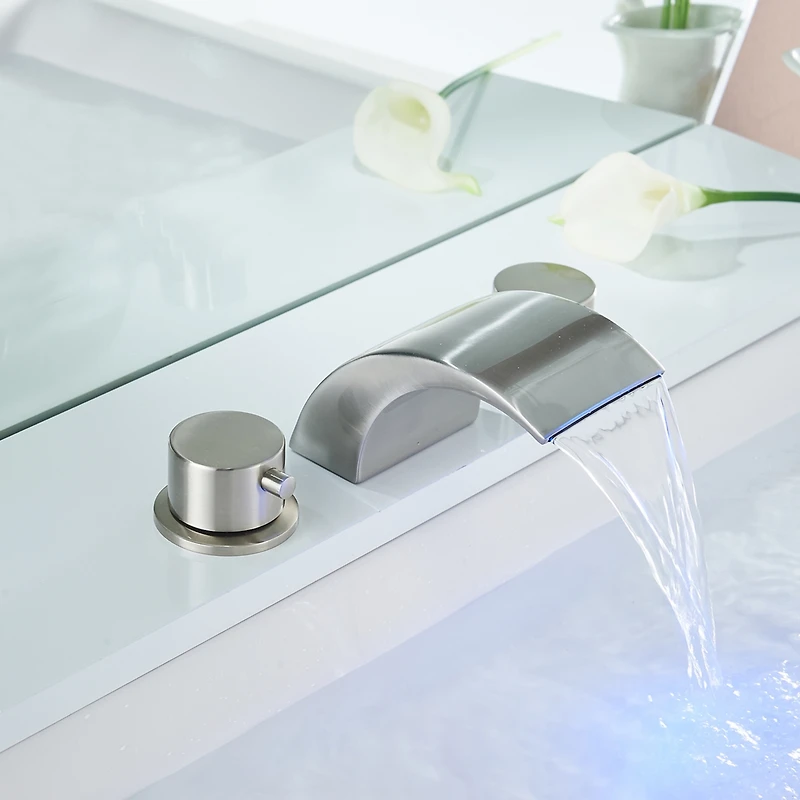 8 in. Widespread 2-Handle Bathroom Faucet With Led Light And Pop Up Drain Matte Black