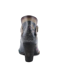 L Artiste Women s Foxglove Leather Pumps with Floral Butterfly Art, Ankle Strap, and Stacked Western Heel