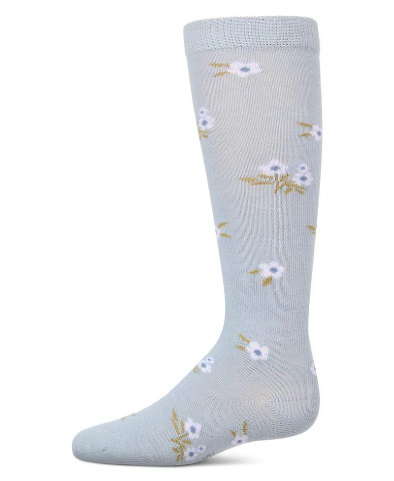 MemoiGirls Opaque Stretch Cotton "Blissful Bloom" Knee High Sock