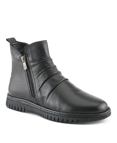 Spring Step Rosado Ruched Leather Bootie with Dual Zippers and Removable Insole