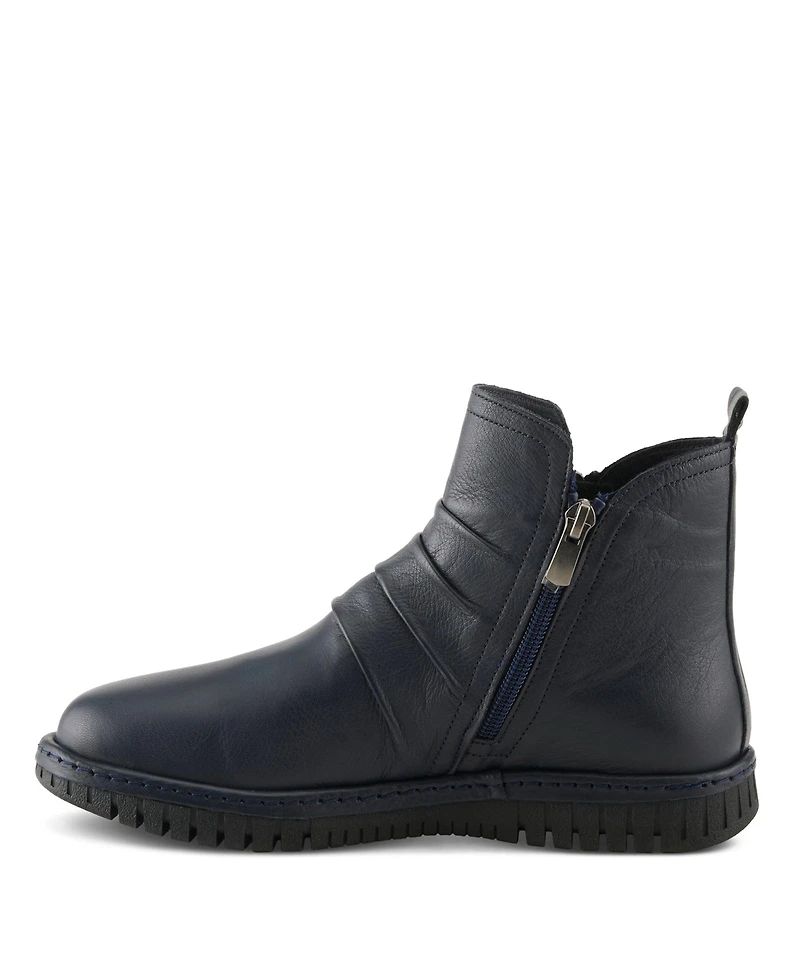 Spring Step Rosado Ruched Leather Bootie with Dual Zippers and Removable Insole