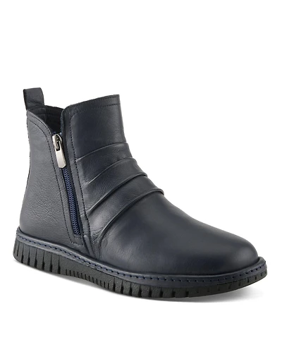 Spring Step Rosado Ruched Leather Bootie with Dual Zippers and Removable Insole