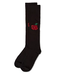 Memoi Little Girls Ribbed Cotton-Rich "School Apple" Embroidered Knee Sock