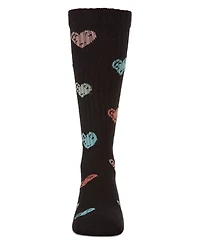Memoi Little Girls Ribbed Cotton Blend "Multi Graffiti Hearts" Knee Sock