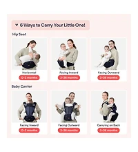 BabbleRoo Kids Carrier 6-in-1 Carrier with Hip Seat, Comfy & Adjustable, Navy Hearts