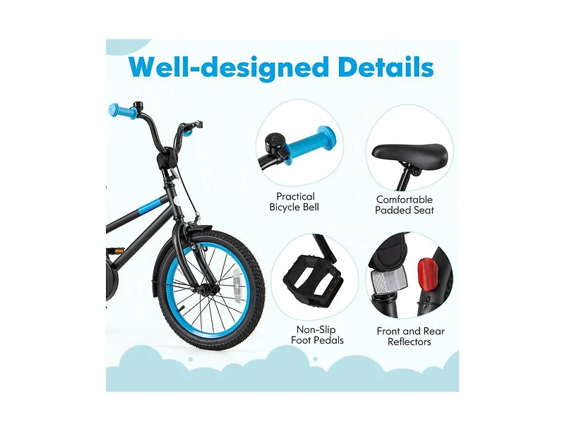 16" Kids Bike with Adjustable Handlebar and Saddle - Black