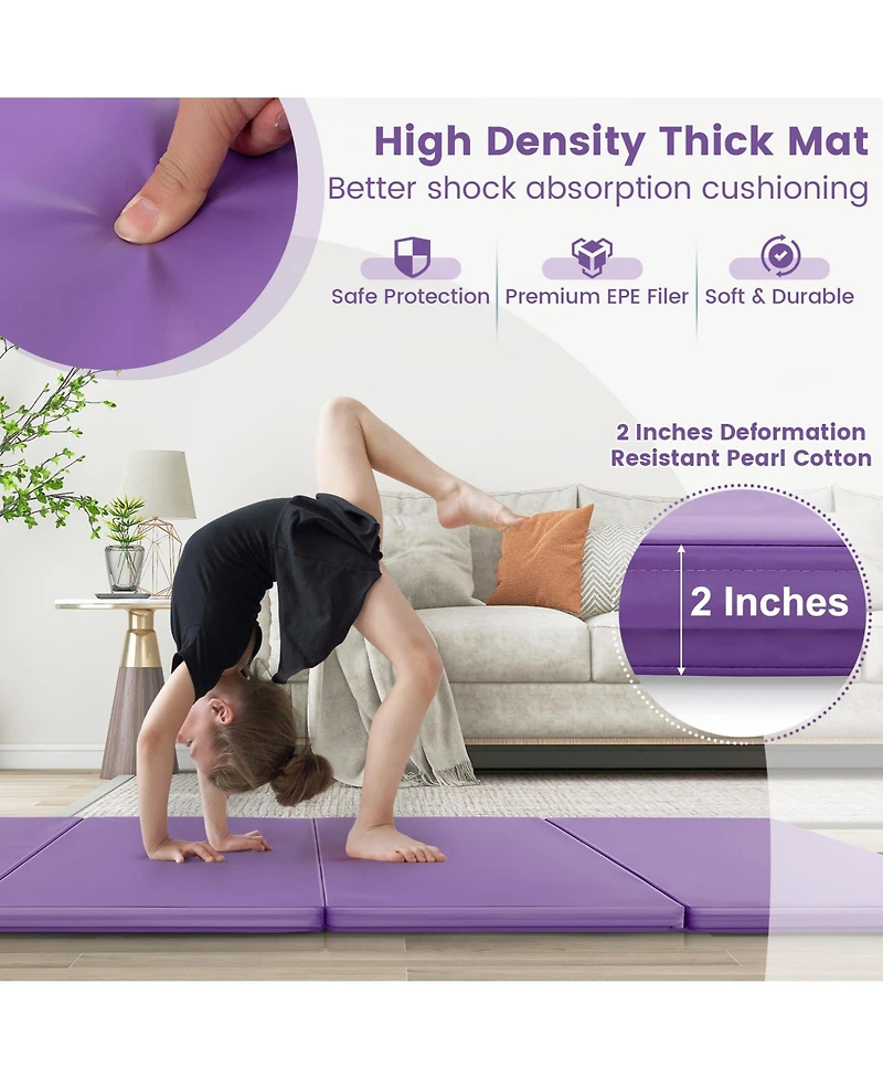 4-Panel Pu Leather Folding Exercise Mat with Carrying Handles