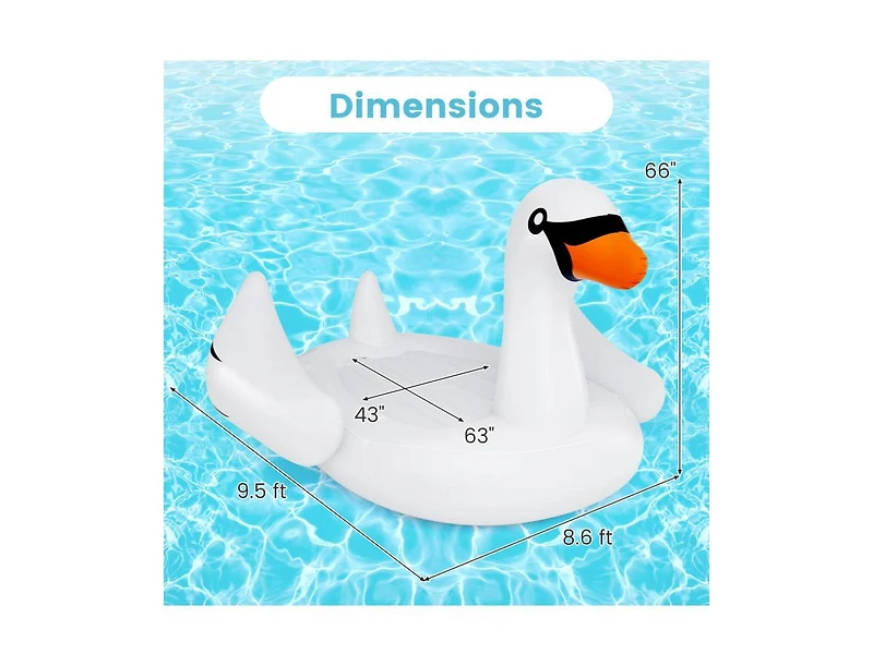 Giant Inflatable Swan Floating Island 4-Person Pool Float with 4 Cup Holders
