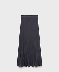 Mango Women's Lurex Knitted Pleated Skirt