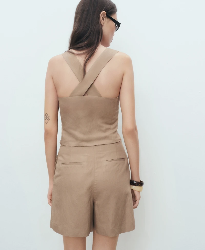 Mango Women's Linen-Blend Cross-Back Top