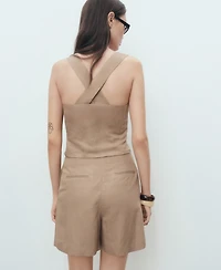Mango Women's Linen-Blend Cross-Back Top