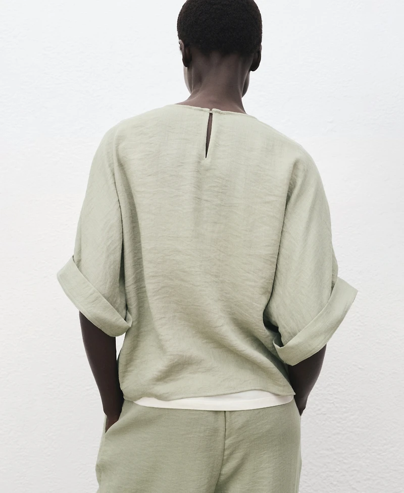 Mango Women's Turn-Up Sleeves Oversized Blouse