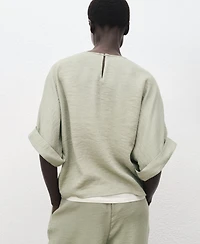 Mango Women's Turn-Up Sleeves Oversized Blouse