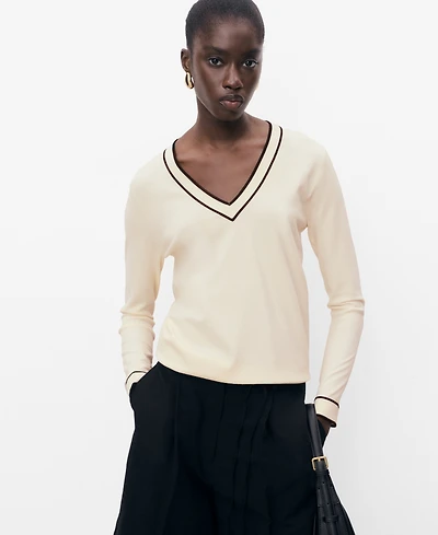 Mango Women's Contrasting V-Neck Sweater