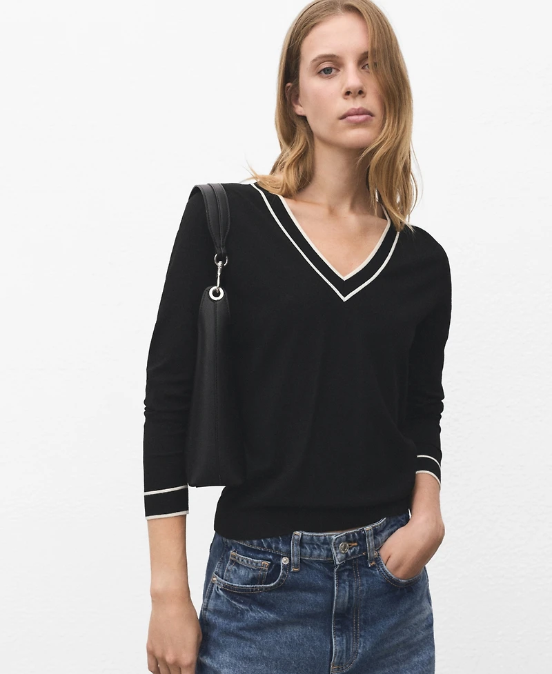 Mango Women's Contrasting V-Neck Sweater