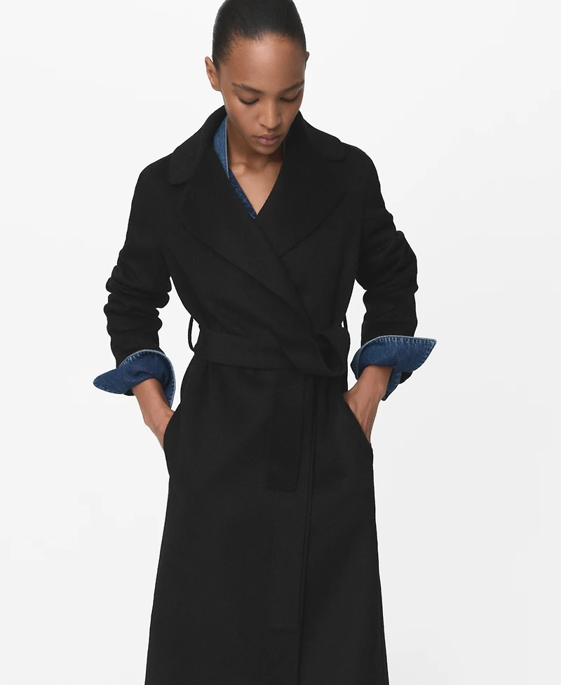 Mango Women's Handmade Belt Wool Coat