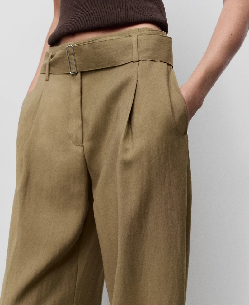 Mango Women's Belted Paper bag Pants