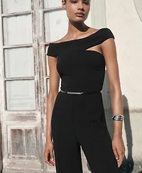 Mango Women's Asymmetrical Neck Long Jumpsuit