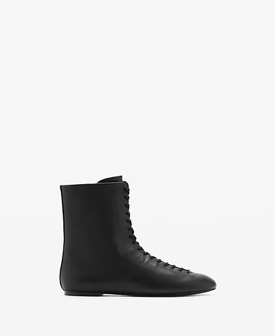 Mango Women's Lace-Up Leather Ankle Boots