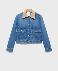 Mango Women's Corduroy Collar Denim Jacket