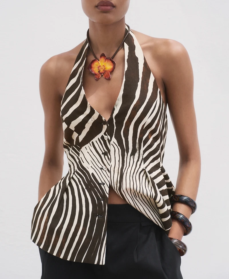 Mango Women's Zebra-Print Linen Vest