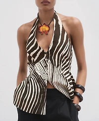 Mango Women's Zebra-Print Linen Vest