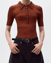 Mango Women's Polo Neck Ribbed Sweater