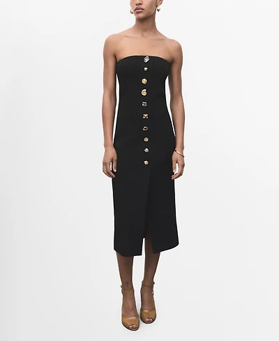 Mango Women's Jewel Buttons Strapless Dress