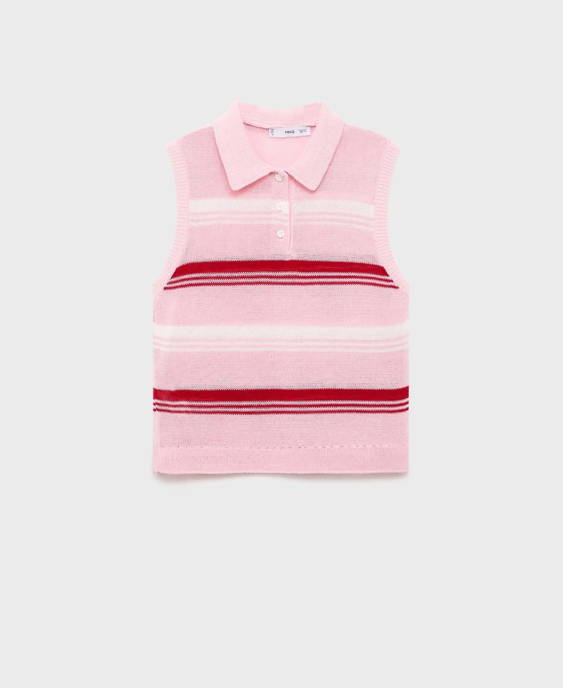 Mango Women's Polo Neck Striped Knit Top
