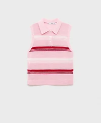 Mango Women's Polo Neck Striped Knit Top