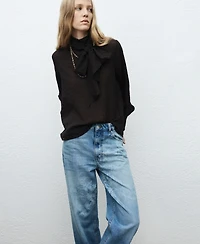 Mango Women's Floral Pattern Straight-Leg Jeans