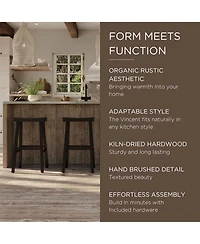 Maven Lane Vincent Wooden Rustic Aesthetic Kitchen Bar Stool, set of 2