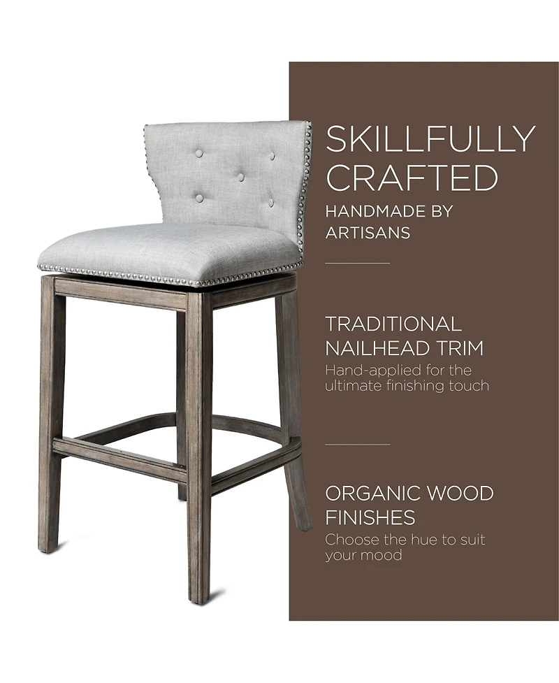 Maven Lane Hugo Bar Stool in Reclaimed Oak Finish with Ash Grey Fabric, Set of 2