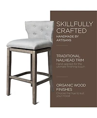 Maven Lane Hugo Bar Stool in Reclaimed Oak Finish with Ash Grey Fabric, Set of 2