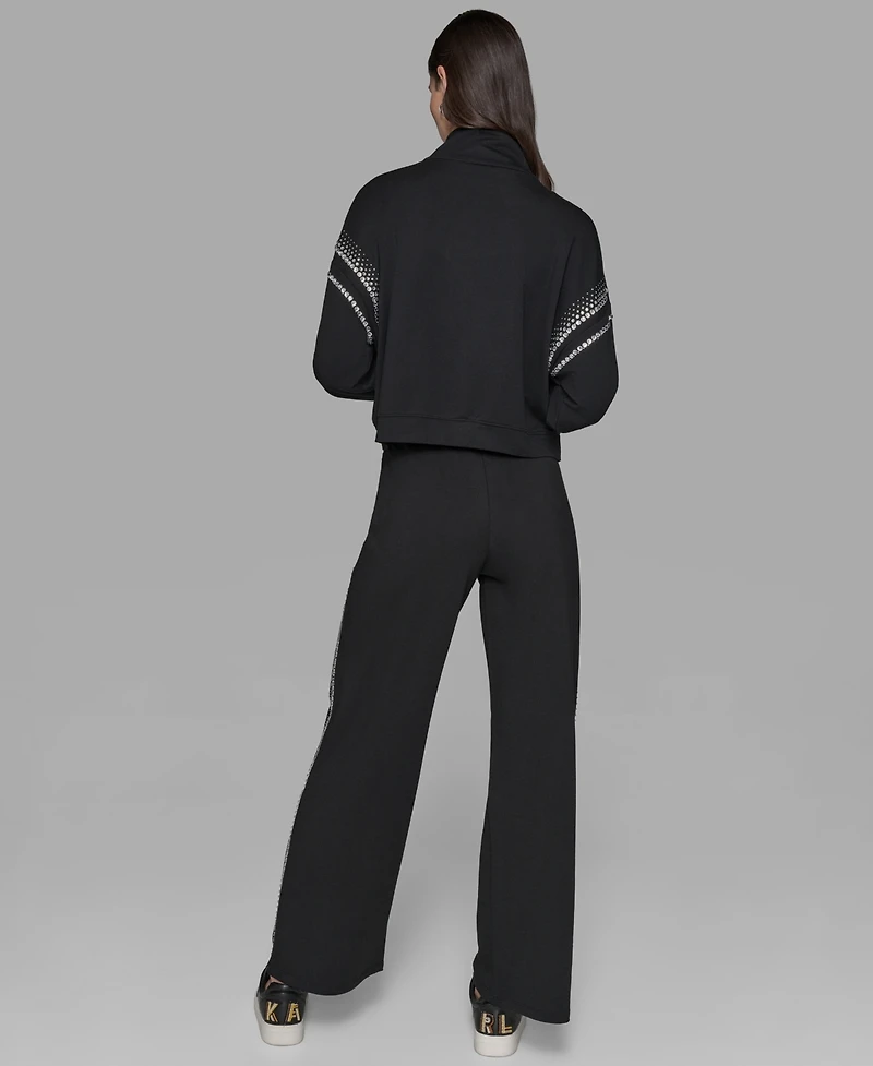 Karl Lagerfeld Paris Women's Rhinestone Trim Zip Jacket
