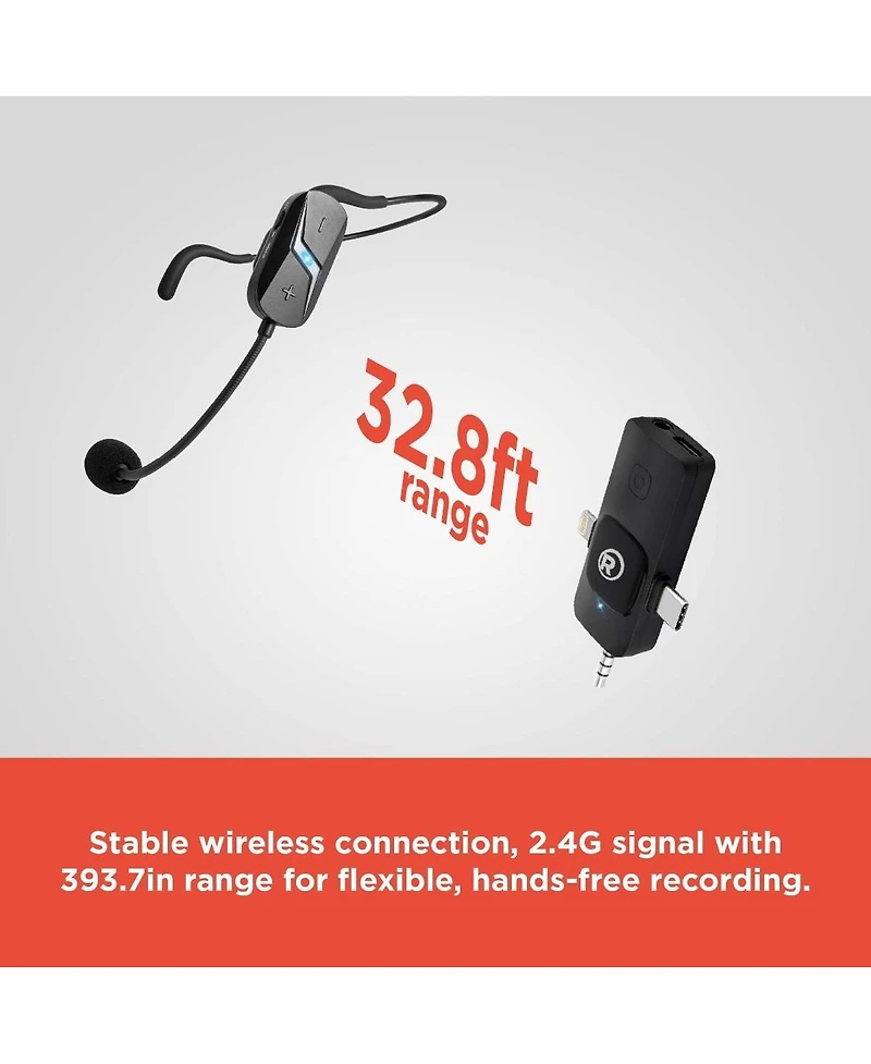 RadioShack Wireless Headset Microphone For Streaming and Video Recording With Usb C For Charging (Receiver and Microphone Included) 3301587