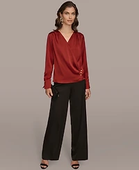Donna Karan New York Women's Long Sleeve Faux Wrap Top