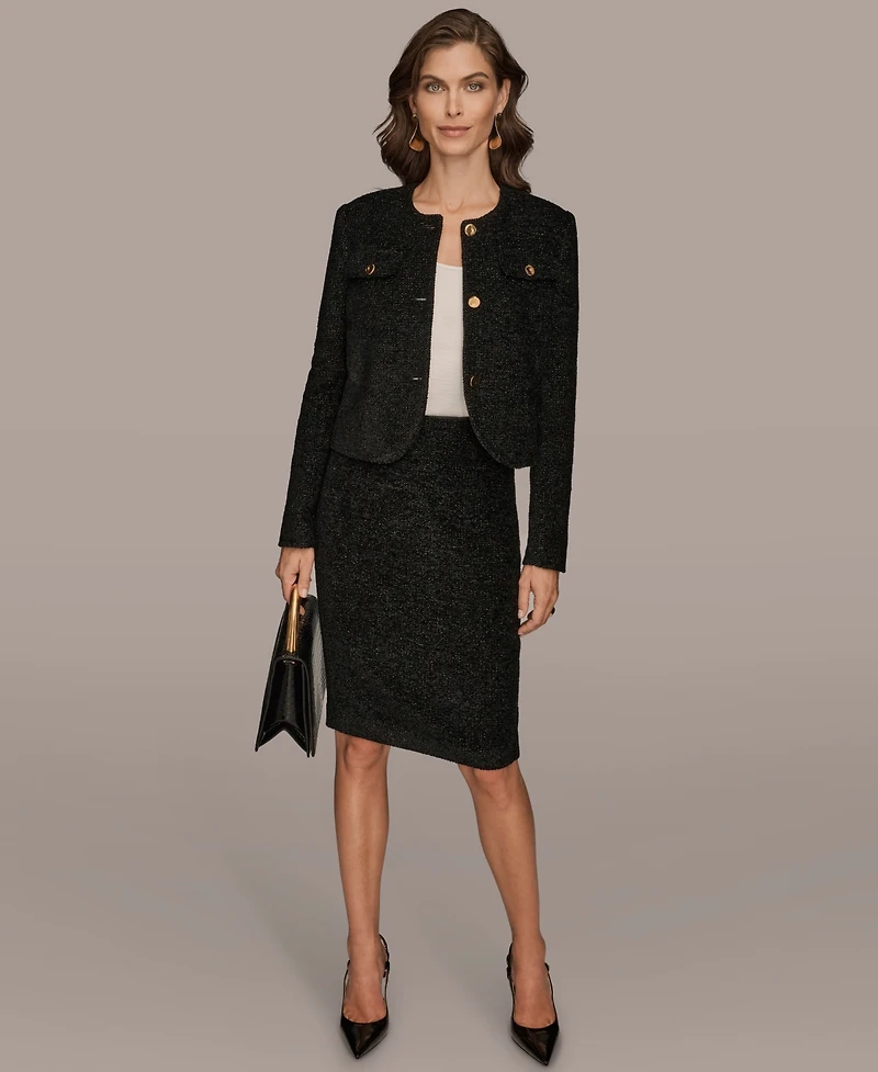 Donna Karan New York Women's Novelty Button Front Cropped Jacket
