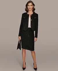 Donna Karan New York Women's Novelty Button Front Cropped Jacket