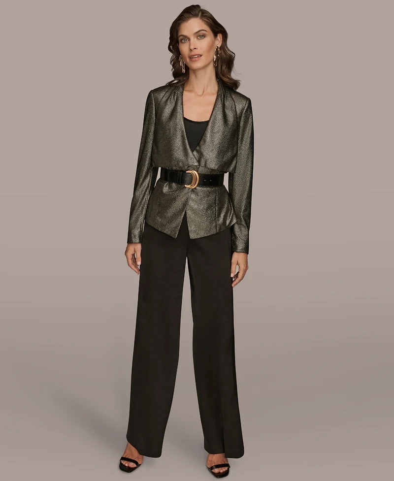 Donna Karan New York Petite Belted Shawl-Collar Crop Jacket