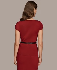Donna Karan New York Women's Short Sleeves Asymmetric Belted Sweater