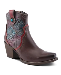 L Artiste Women s Rebamac Western Floral Embossed Leather Mid-Calf Cowboy Booties with Snip Toe and Zipper Closure
