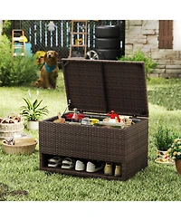 Costway 48 Gallon Deck Box with Shoe Rack Waterproof Liner Lid Outdoor Storage Box
