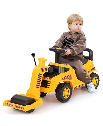 Gymax Kids Ride on Road Roller w/ Adjustable Roller Engine Sound Under-Seat Storage