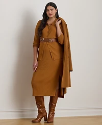 Lauren Ralph Plus Rib-Knit Pencil Midi Skirt
