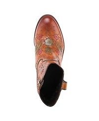 L Artiste Women s Galop Handpainted Leather Western Booties with Floral Embossing, Pull Tab, and Side Zipper