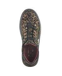 L Artiste Women s Danli-cheeta Hand Painted Leather Platform Sneakers with Metallic Floral Accents and Removable Insole