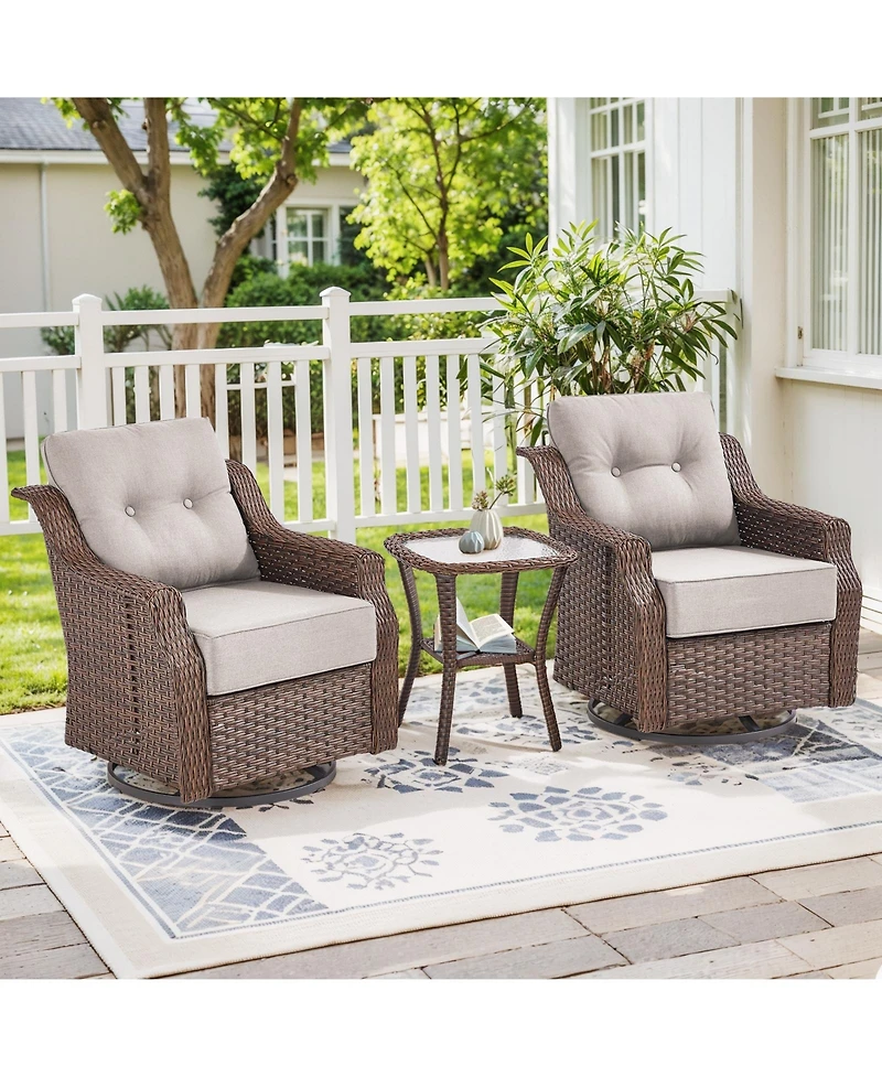 Gymojoy Farmhouse Outdoor Wicker Swivel Glide Chair Set with 6" Thickness Cushions