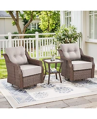 Gymojoy Farmhouse Outdoor Wicker Swivel Glide Chair Set with 6" Thickness Cushions