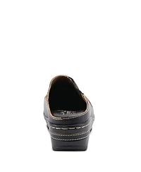 L Artiste Women s Chino Hand-Painted Open-Back Leather Clog with Embossed Details and Elastic Inset